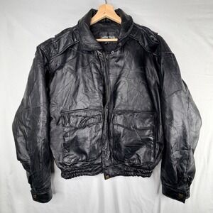 90's Leather Works Patchwork Bomber Jacket Size M Black Vintage Y2K Coat